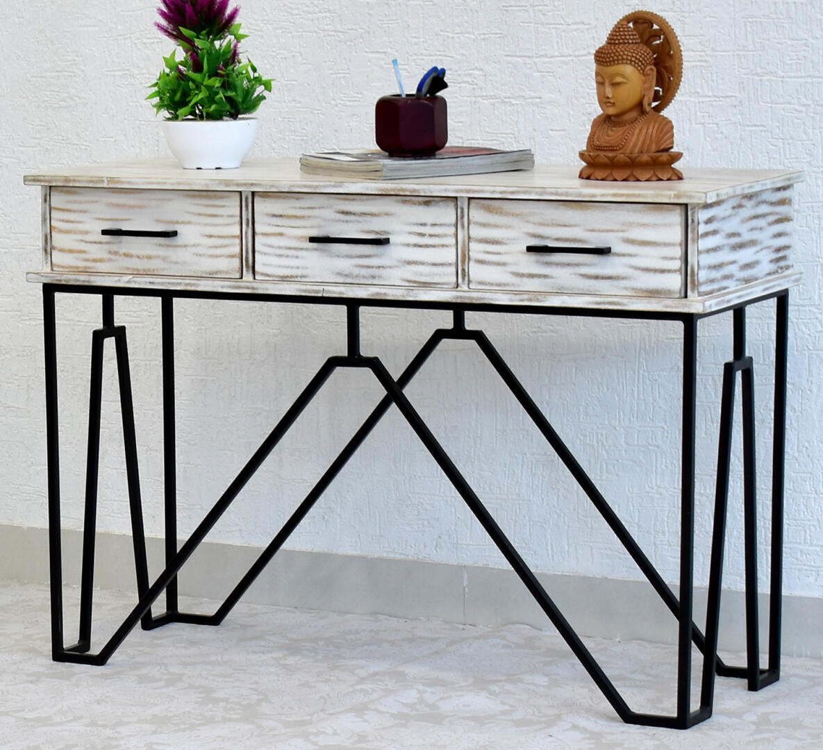 CASINO Console Hall Table-Rustic White